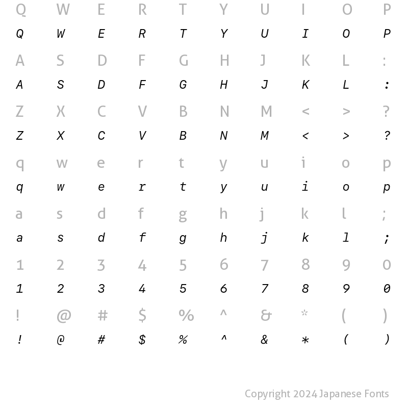 Character Map [文字コード表] of SF Mono Square Regular Italic